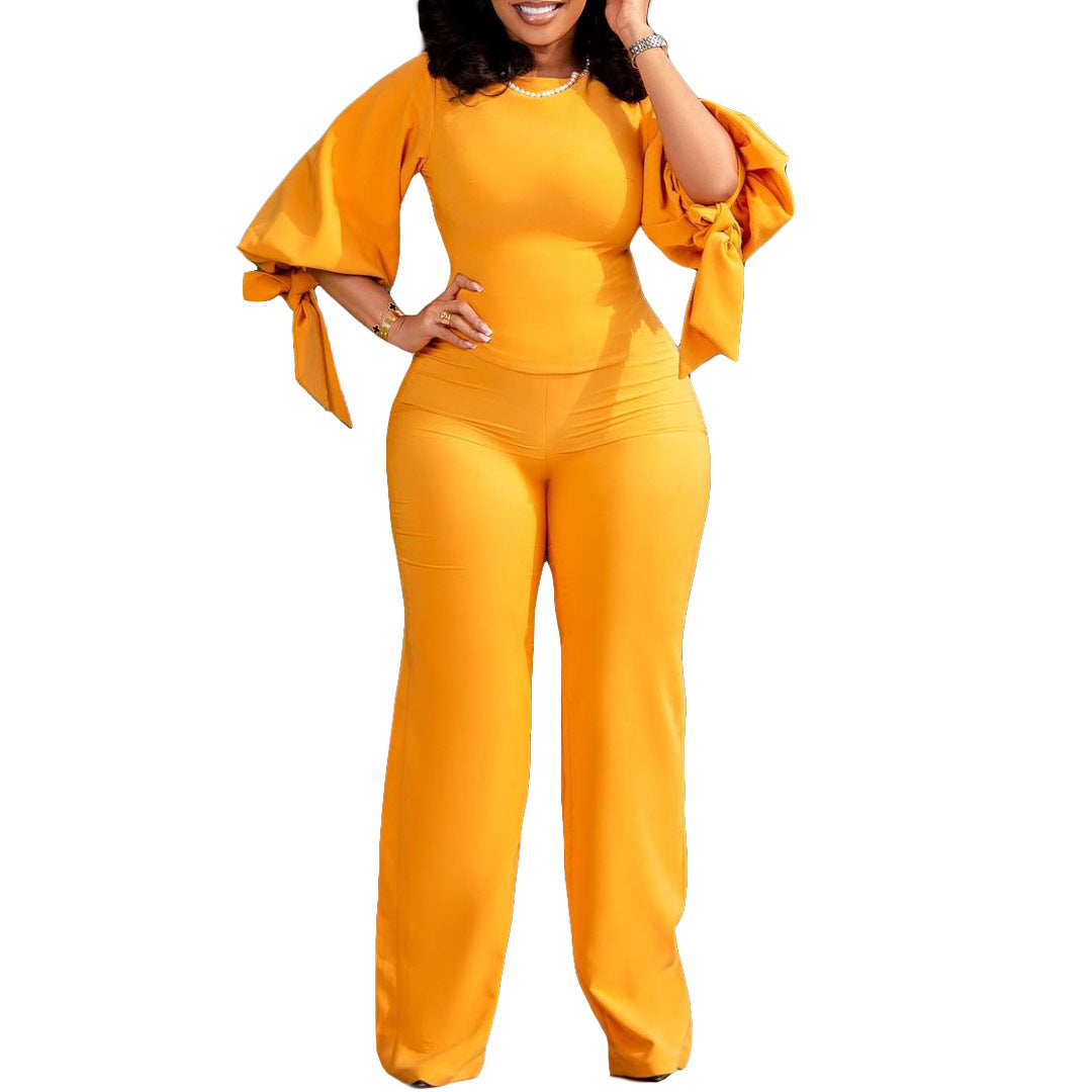 Women's Large Tied High Waist Wide Leg Fashion Casual Suit