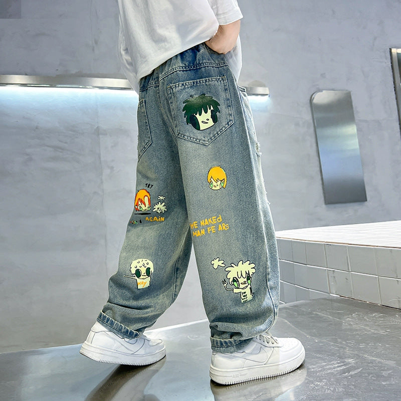 Children's Jeans Fashionable Fried Street Boyish Look Children's Pants