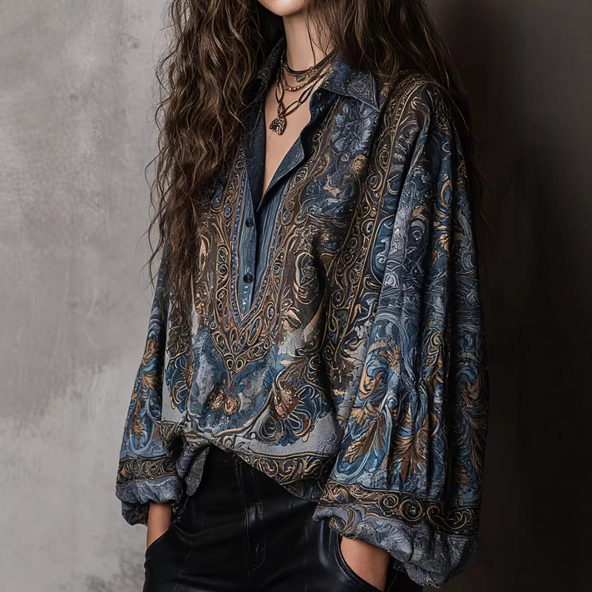 Fashionable Printed Loose Slim Fit Elegant Lace Shirt, Chiffon Shirt