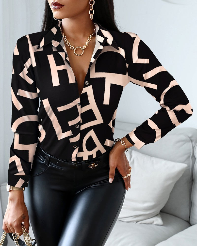 Women's Autumn Printed Long Sleeve Shirt Blouse