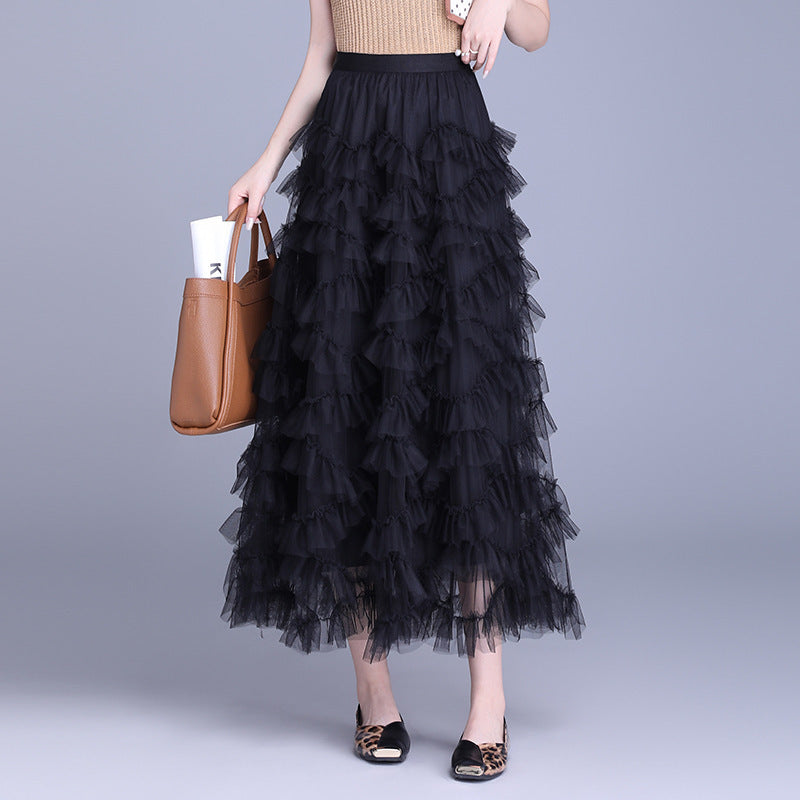 Women's Of Mesh Cake Dress Spring Puffy Long Large Skirt