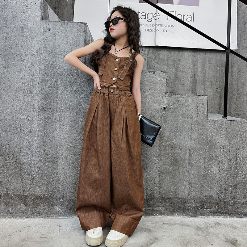 Children's Thin Denim Summer Clothes Suspenders Vest Jacket Pants Two-piece Children's Suit