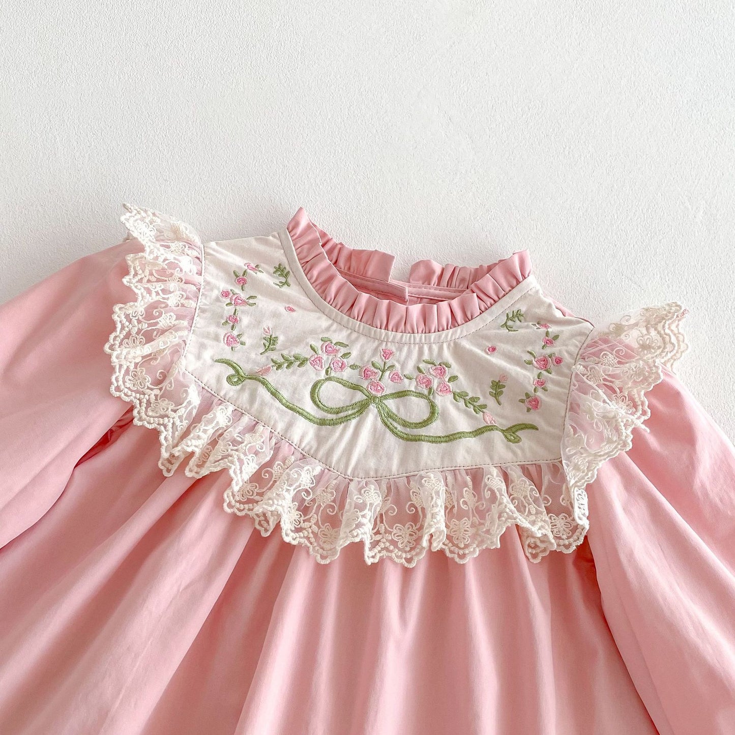 Spring Lace Stand Collar Flower Embroidered Sweet Princess Children's Dress