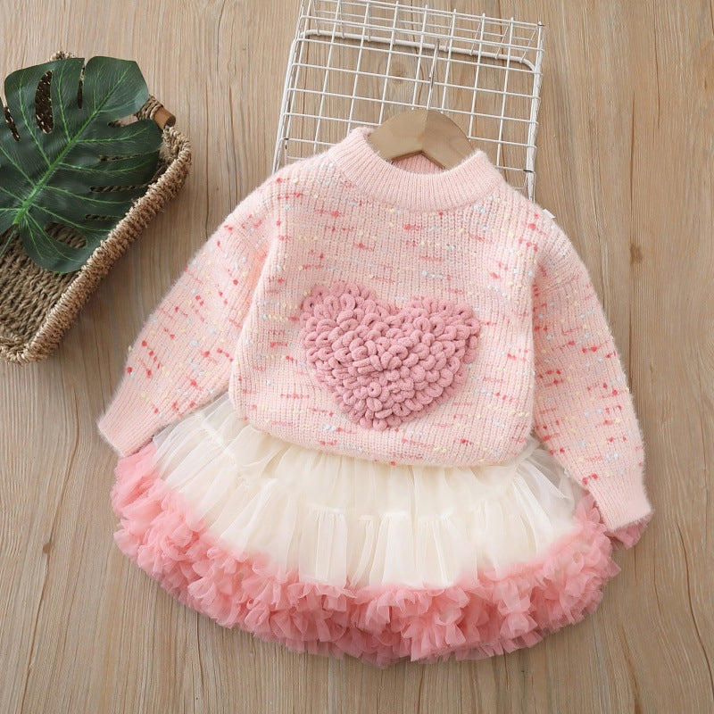 Princess Pettiskirt Two-piece Set Korean Knitted Children's Suit