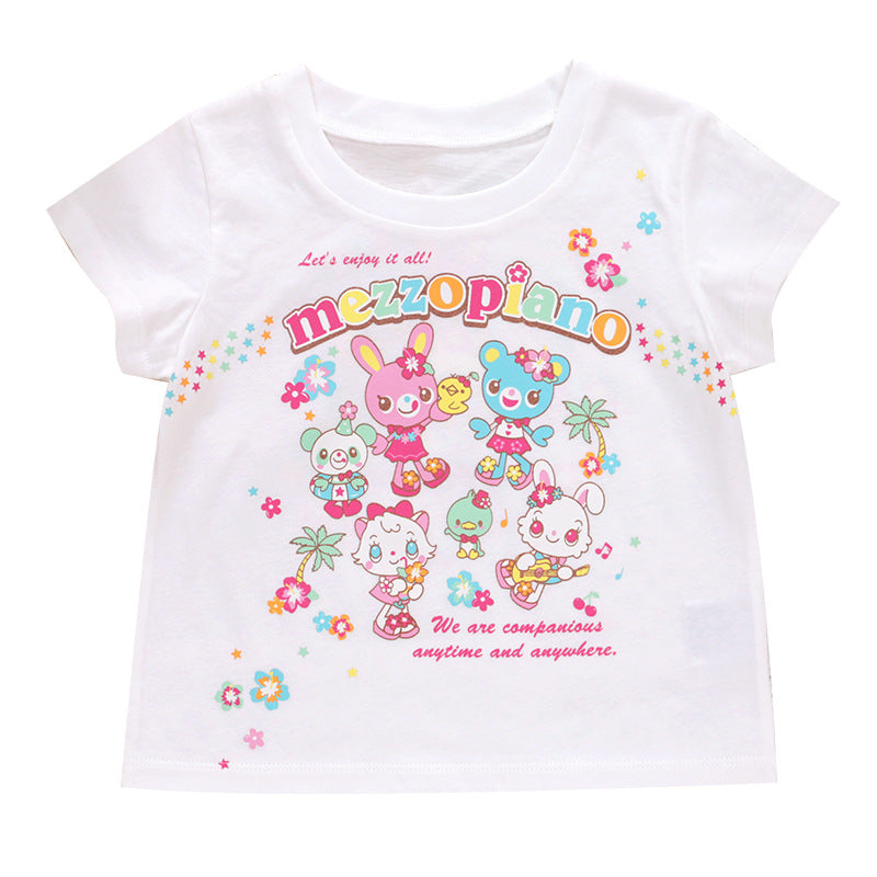 Pianist Summer Sweet Short Sleeve Cartoon Rabbit Girly Style Daughter Children's T-shirt