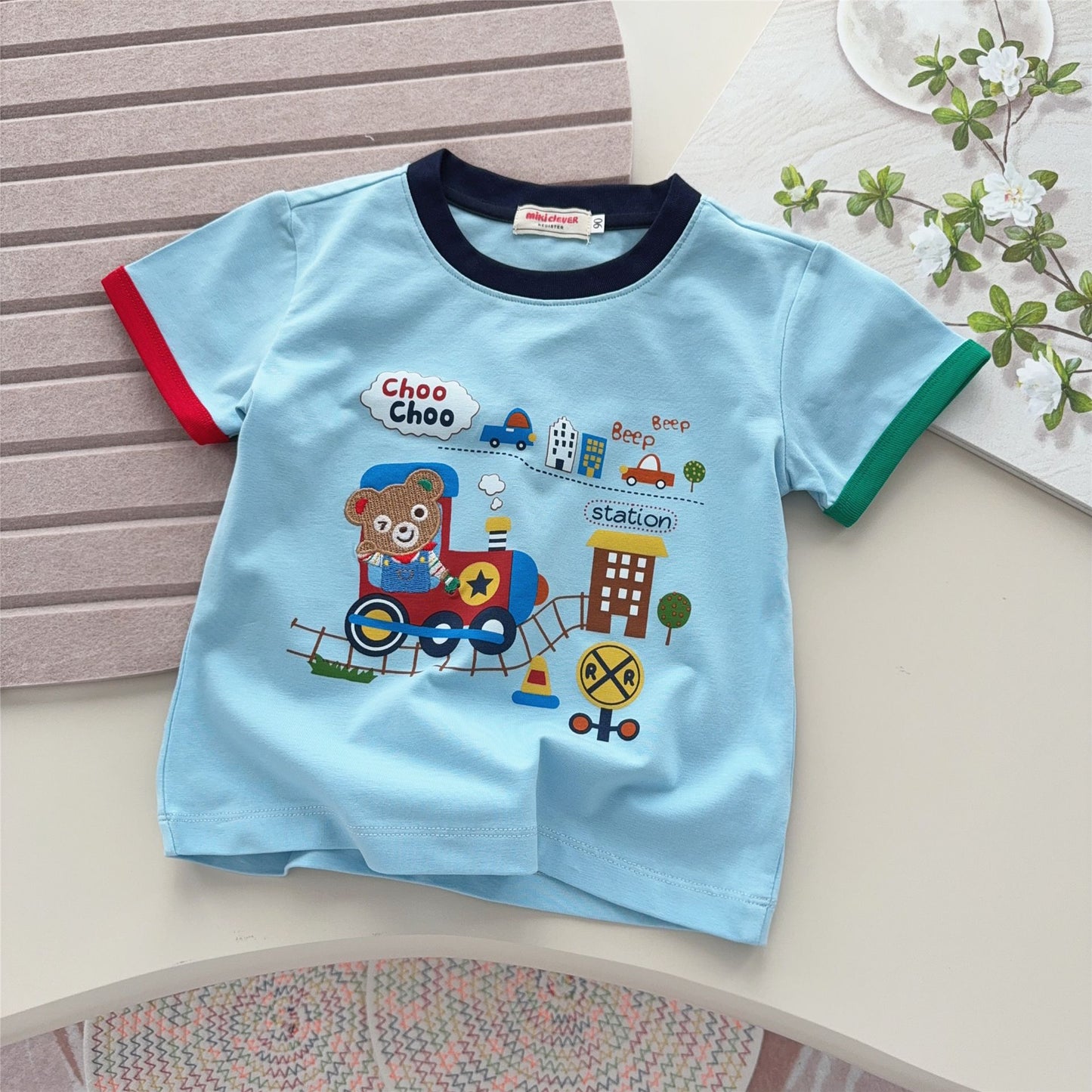 Children's Inner Wear Style Boys Bear Train Short Children's T-shirt