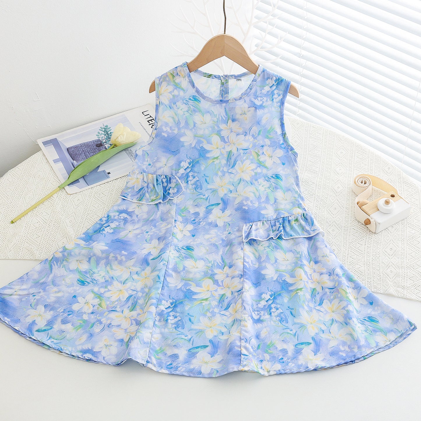 Children's Floral Cotton Thick Summer Medium Large Artificial Children's Dress