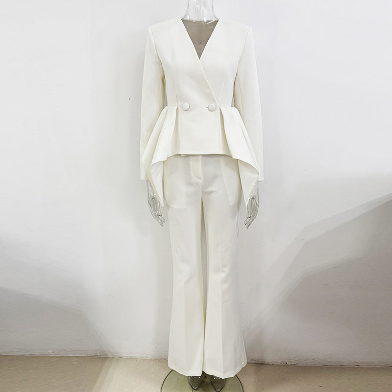 Stylish Designer Ruffle Slim Two-piece Set Fashion Casual Suit