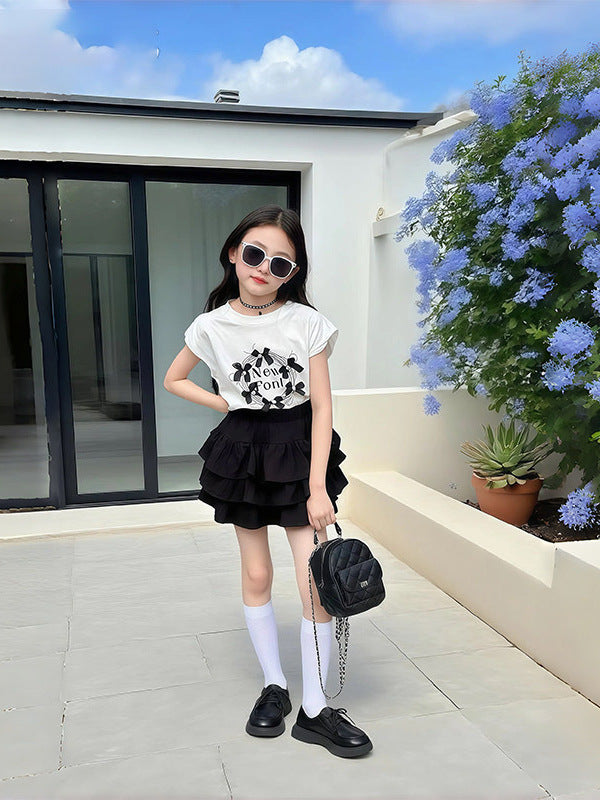 Teens Short Sleeve Cake Dress Thin Little Sweet College Children's Suit