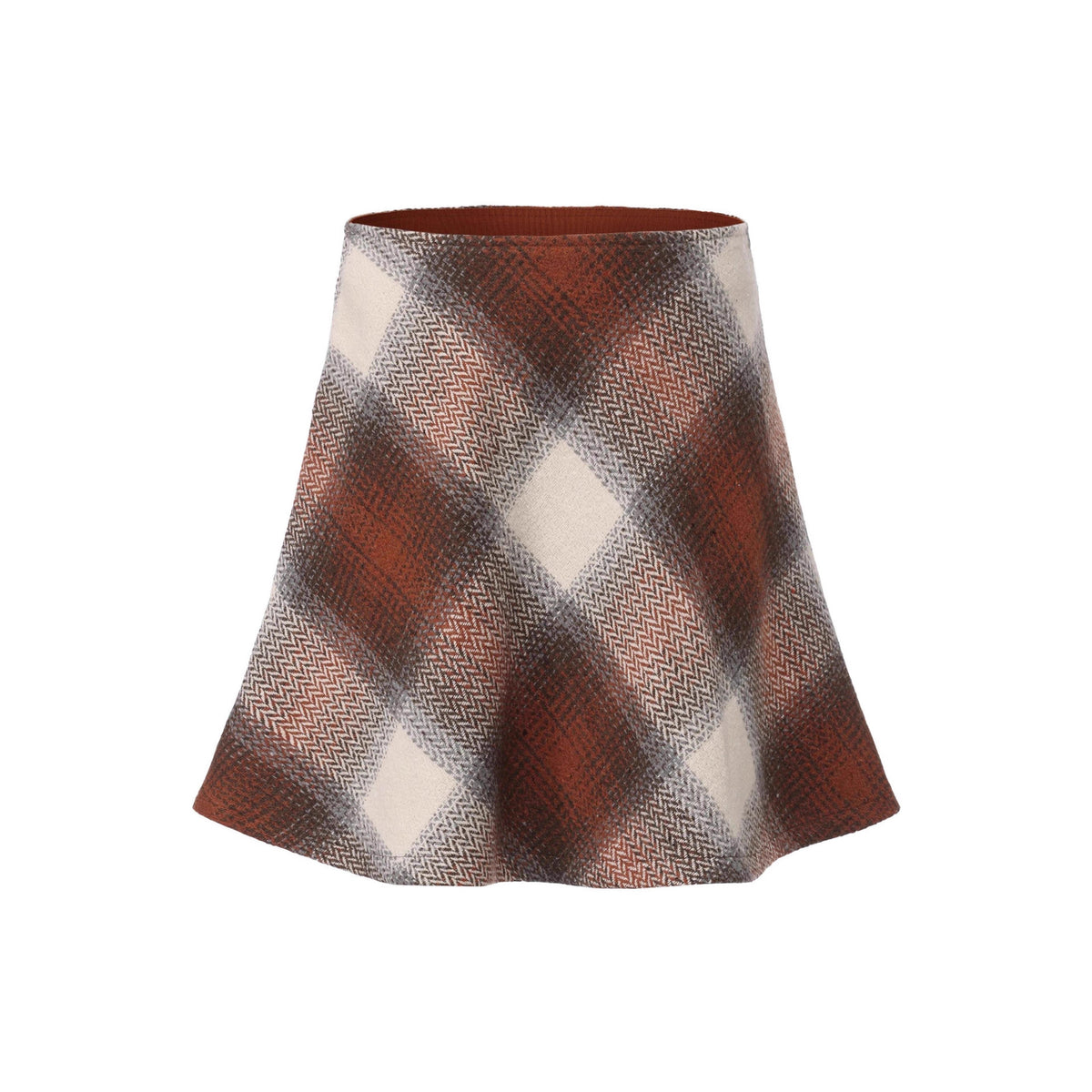 Women's Woolen High Waist Plaid Umbrella Elastic Skirt