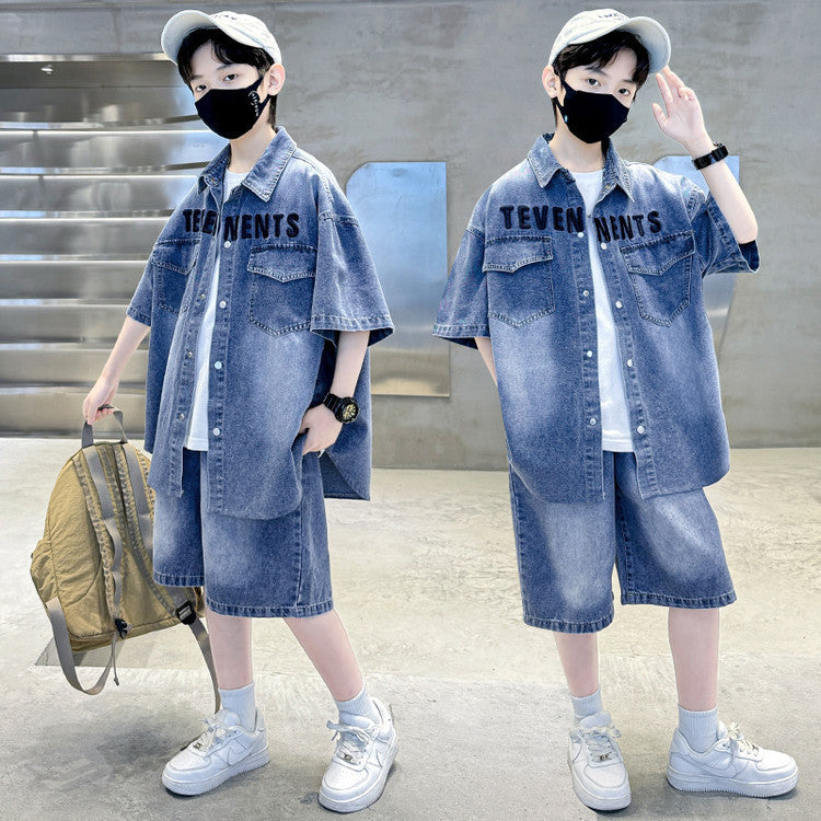 Children's Sleeve Denim Medium Large Pants Boy Children's Suit