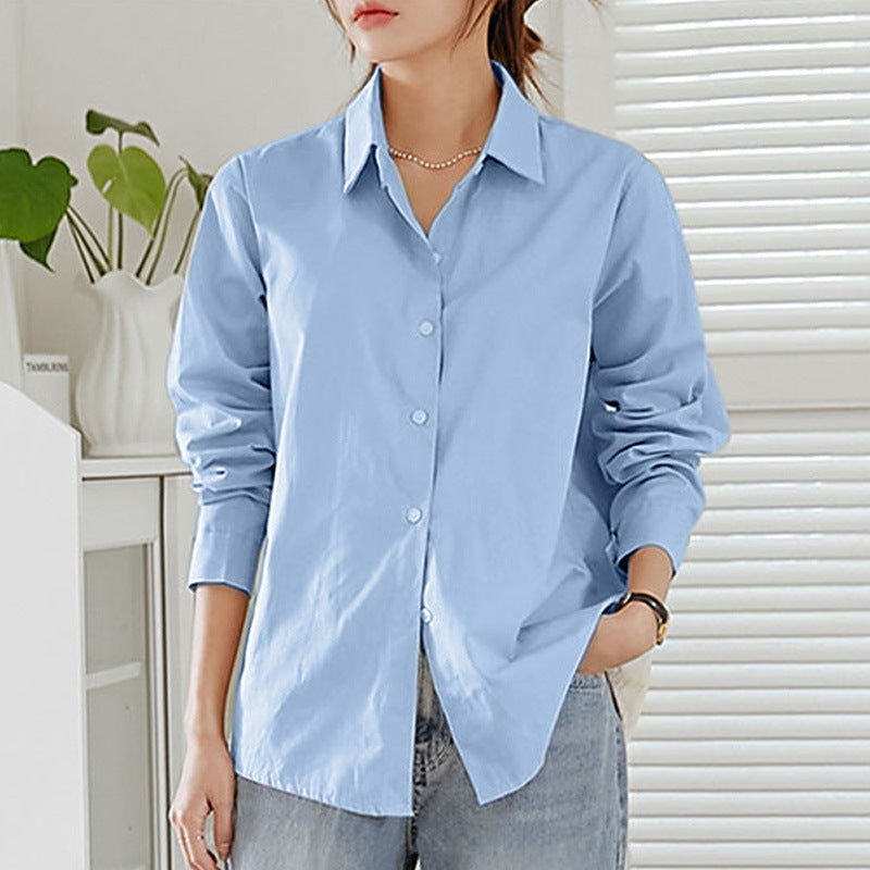 Women's Long Sleeve Shirt Cotton Loose Collar Design Sense Niche French Blouse