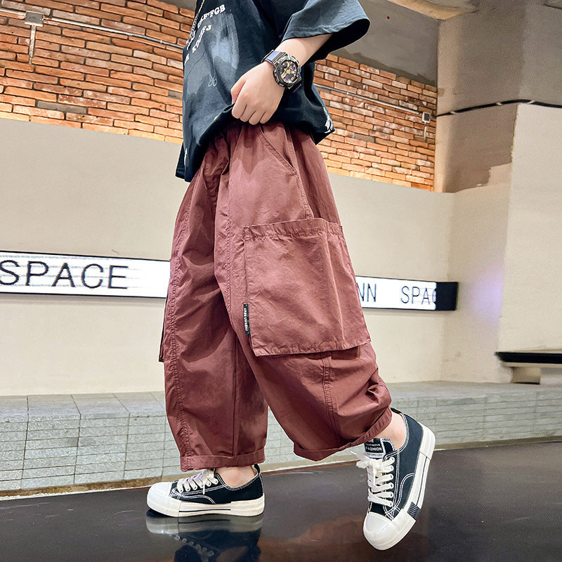 Children's Boys Summer Thin Lantern Ankle Length Cargo Korean Style Children's Pants
