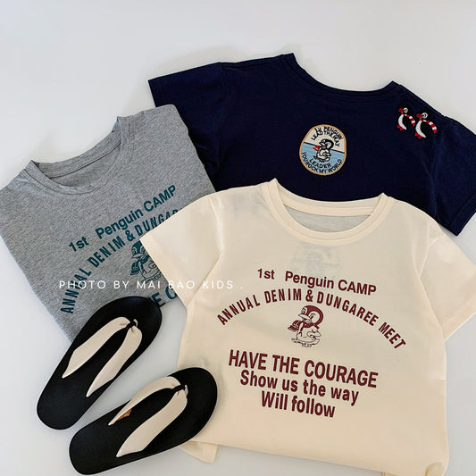 Children's Short-sleeved Summer Letter Embroidered Penguin Class Children's T-shirt