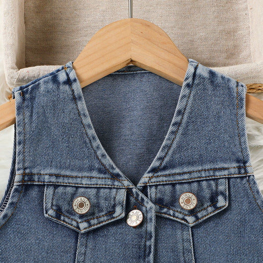 Summer Western Style Denim Waistcoat Vest Tops Children's T-shirt