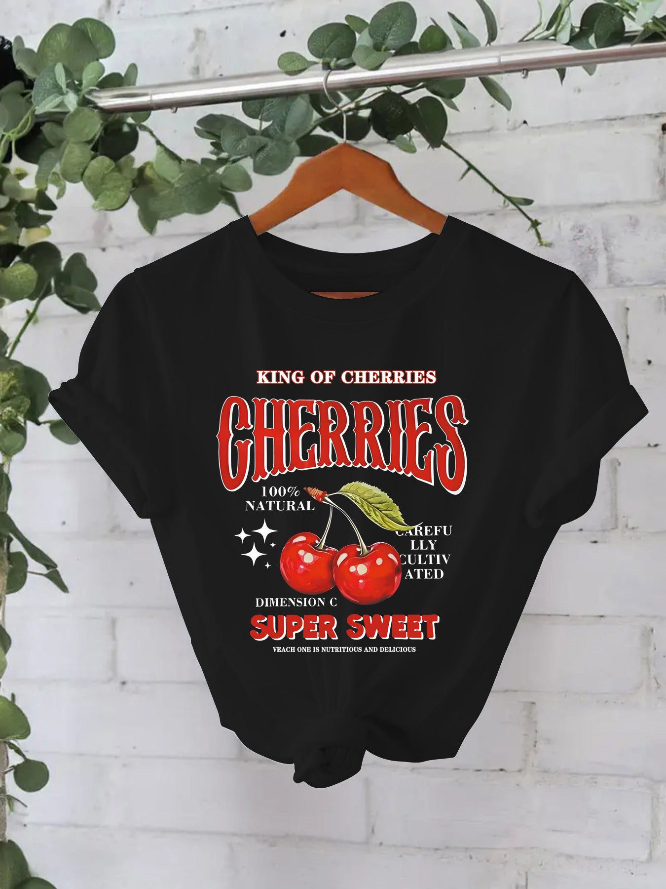 Cherry Fruit Printed Sleeve Loose Fashion Women's T-shirt