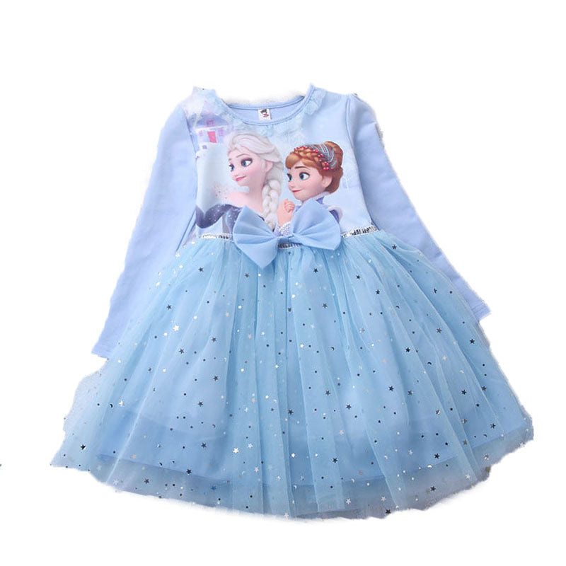 Children's Elsa Long Sleeve Cotton Autumn Clothes Tulle Tutu Children's Dress