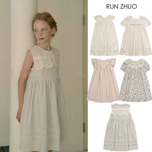 Shirt Lace Stitching Small Round Neck Short Children's Dress