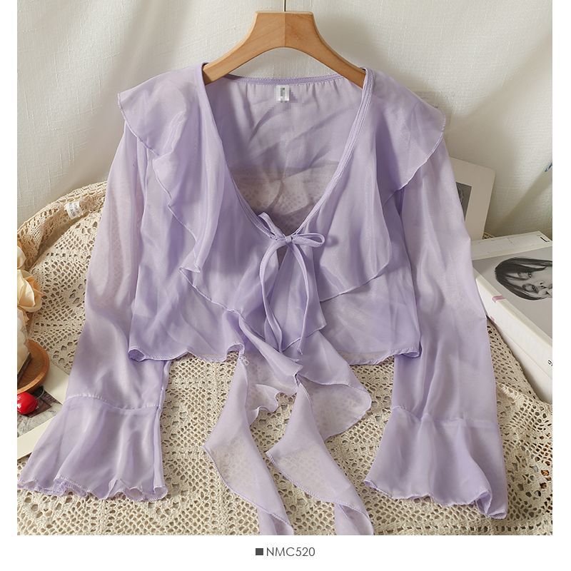 Women's Wear Braces Long Sleeve Outer Air Lace Shirt, Chiffon Shirt