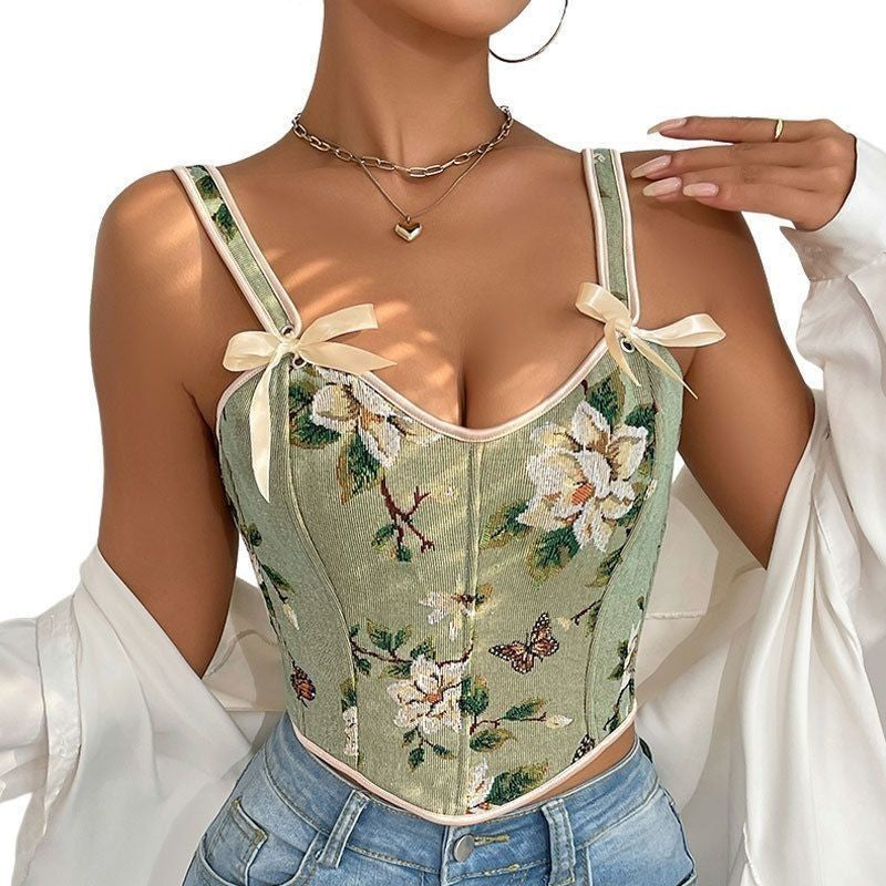 Women's Style Bow Floral Sexy Print Slim Small Vest/suspenders/tube Top