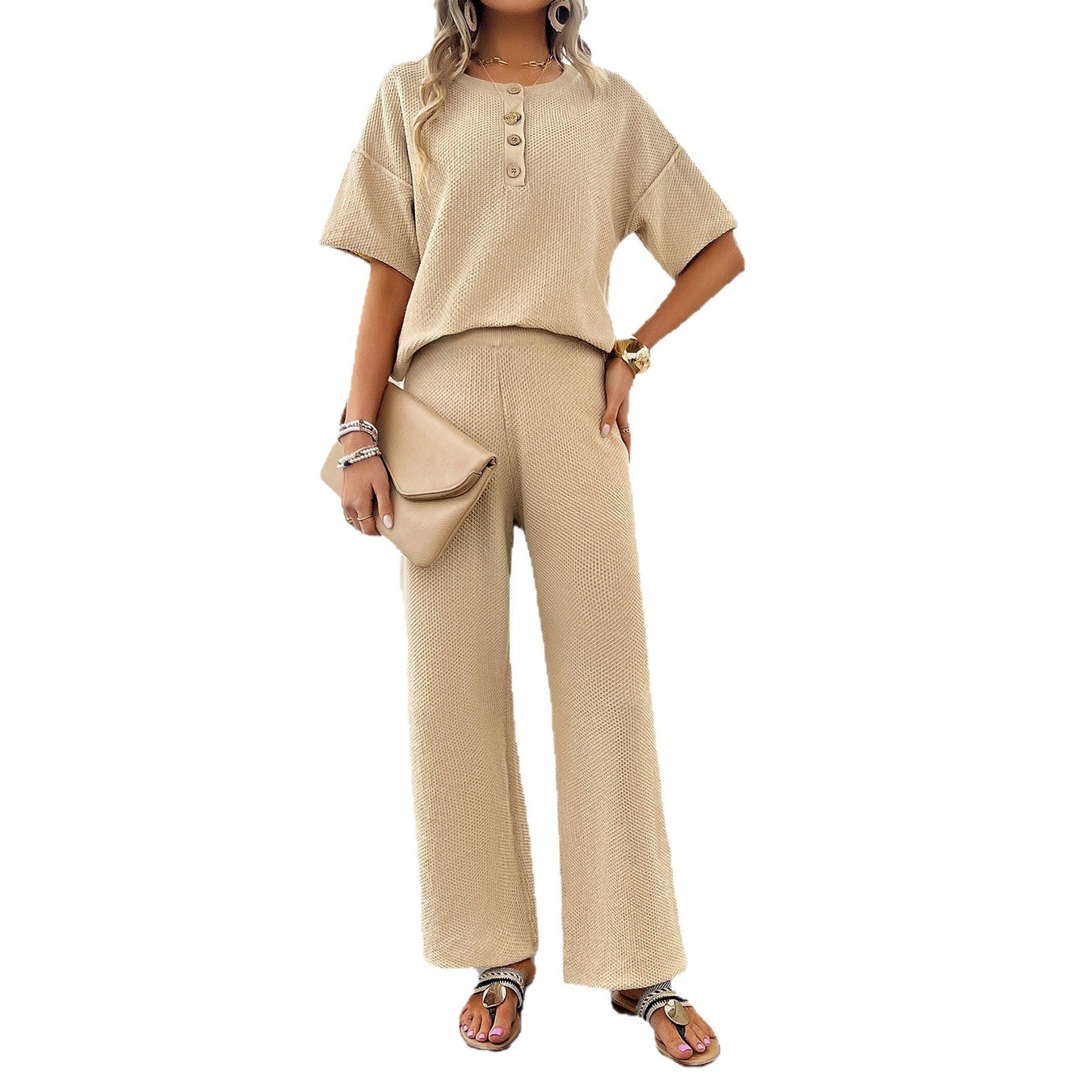 Women's Temperament Leisure Solid Color Knitted Sleeve Fashion Casual Suit