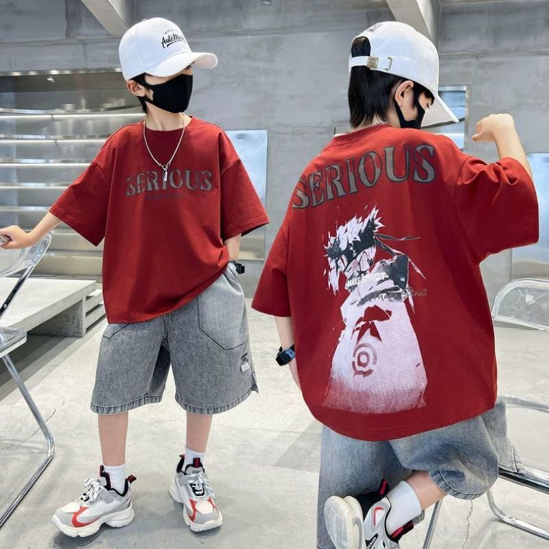 Summer Wear Fashion Medium Big Handsome Cartoon Children's Suit