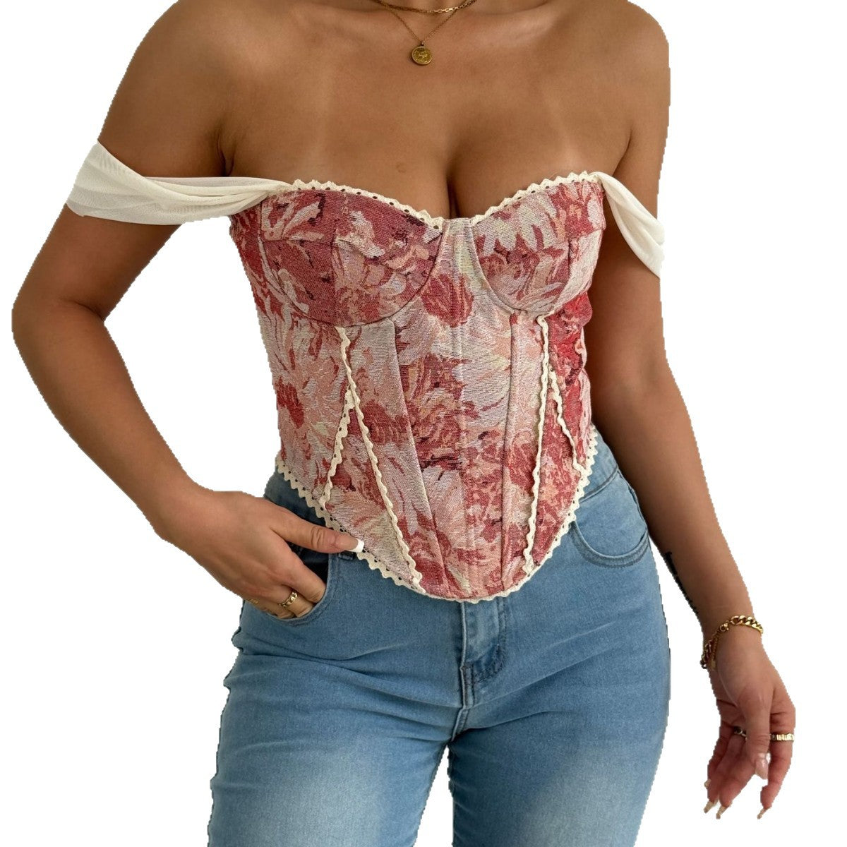 Retro French Jacquard Oil Painting Sense Small Vest/suspenders/tube Top