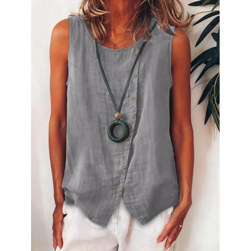 Women's Bohemian Sleeveless Button Shirt Side Single-breasted Small Vest/suspenders/tube Top
