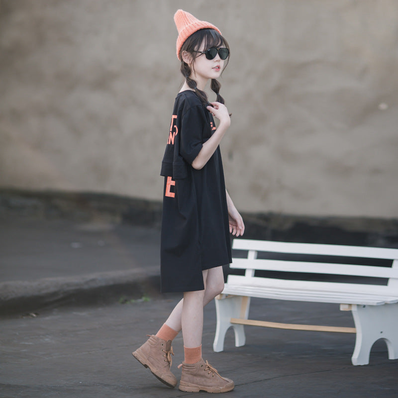 T-shirt Skirt Summer Korean Style Trendy Casual Loose Short Sleeves Children's Dress