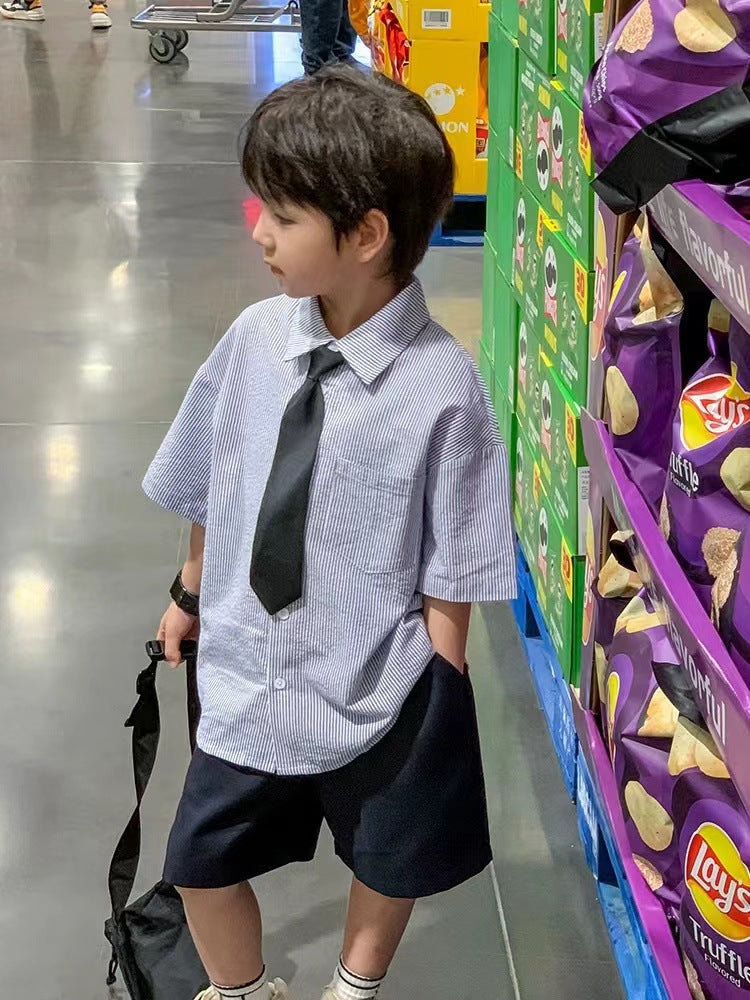 Children's Trendy Handsome College Style Short Sleeve Summer Shorts Children's Suit