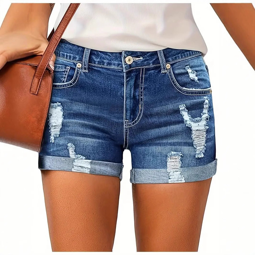 Women's Xi Stretch Ripped Denim Casual High Shorts