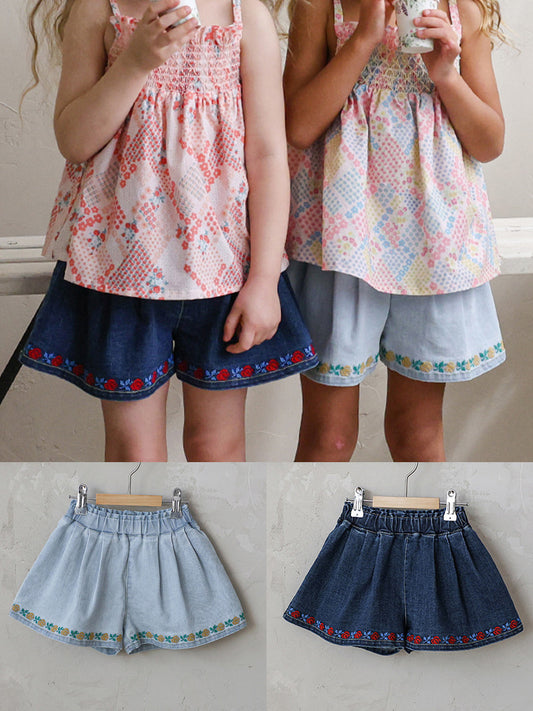 Strawberry Shan Fashionable Embroidery Flower Loose Wide Leg Children's Pants