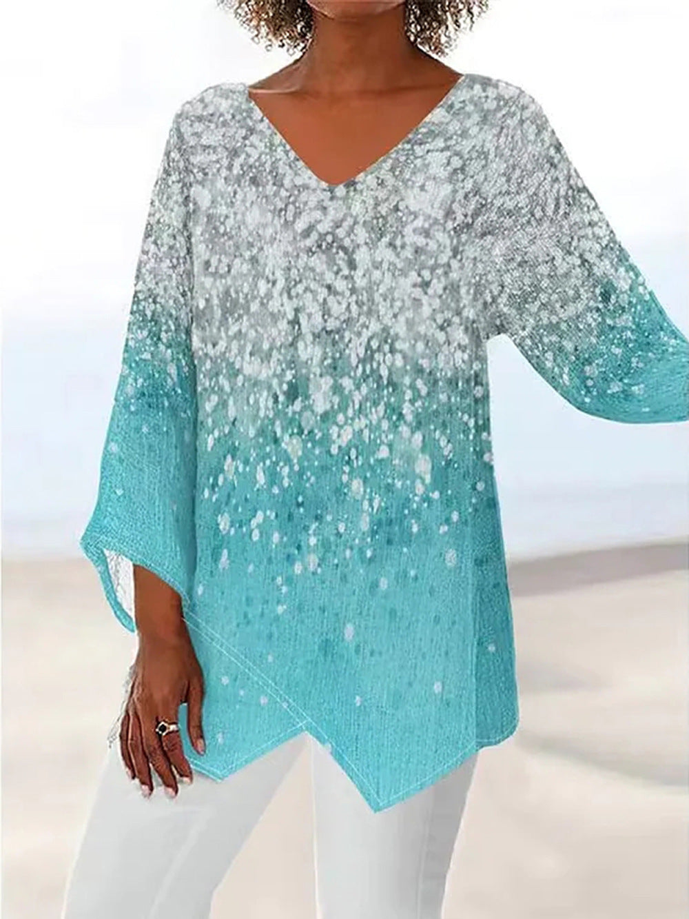 Women's Leisure Loose Irregular Printed Long Sleeve Tops