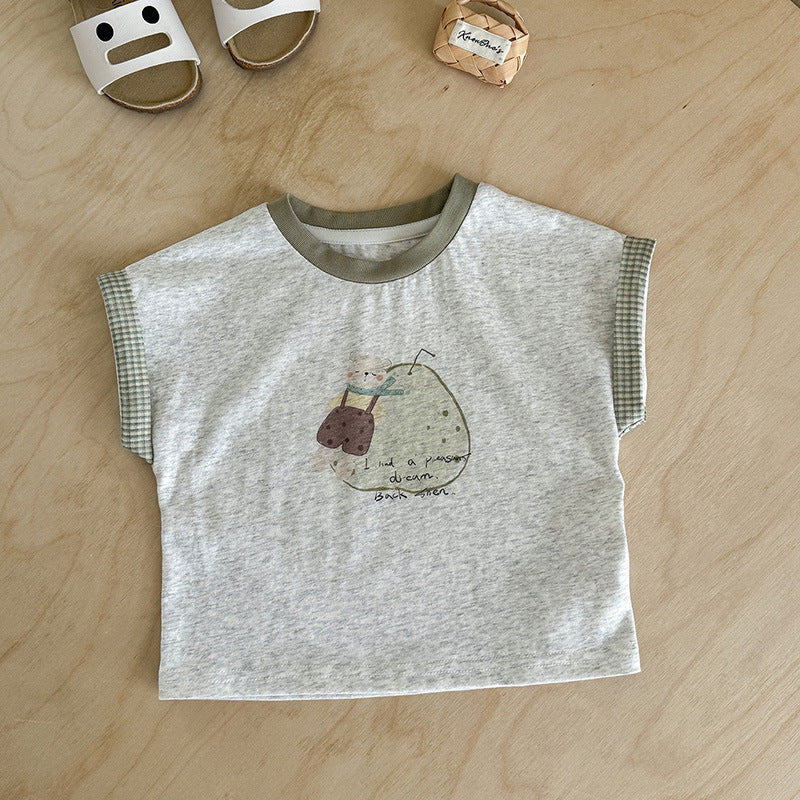 Cartoon Printed Sleeveless Summer Boy Korean Style Children's T-shirt