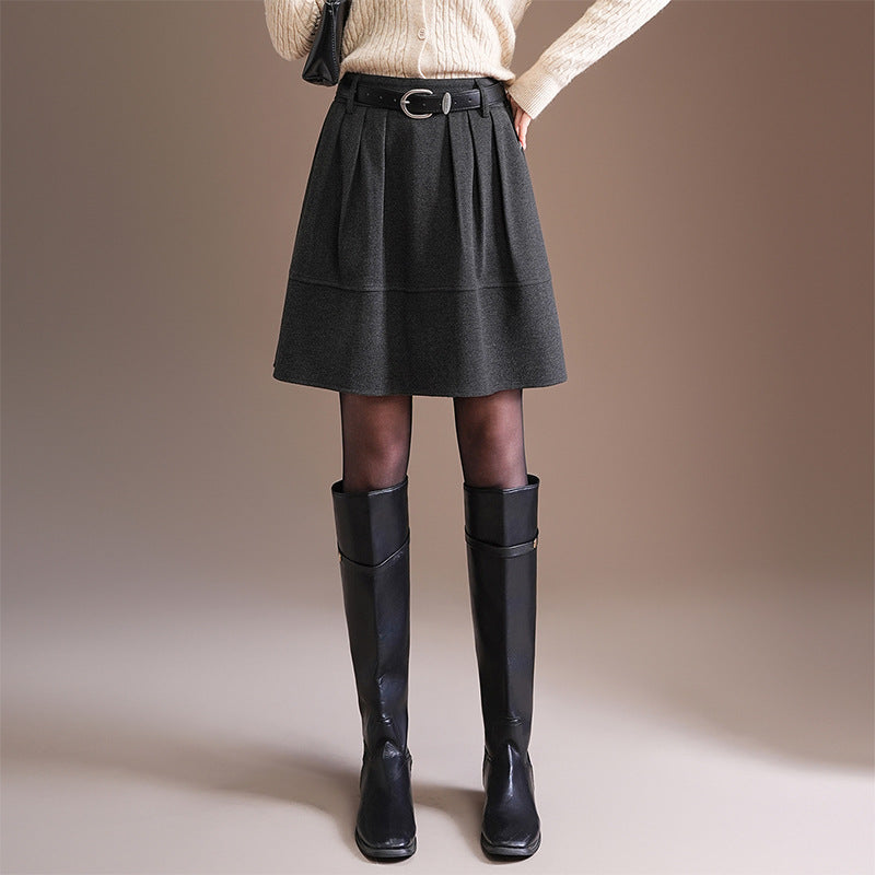 Woolen Bud A- Line Versatile Korean Style Skirt