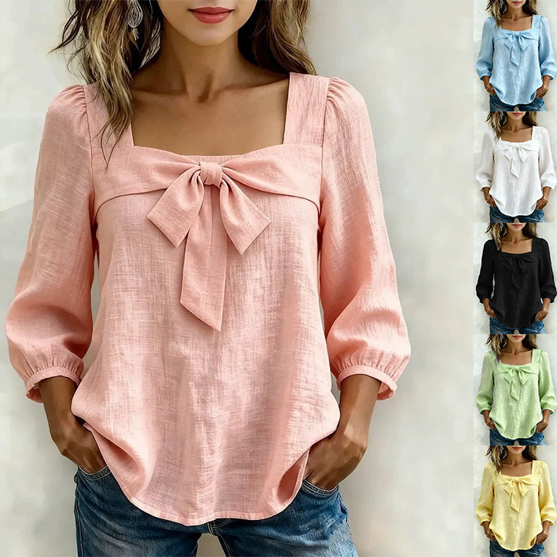 Elegant Women's Bow Solid Color Fashion Blouse