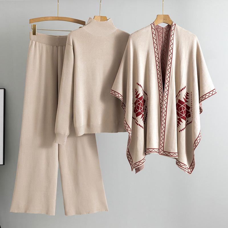Women's Loose Temperament Comfortable Shawl Cape Wide Leg Pants