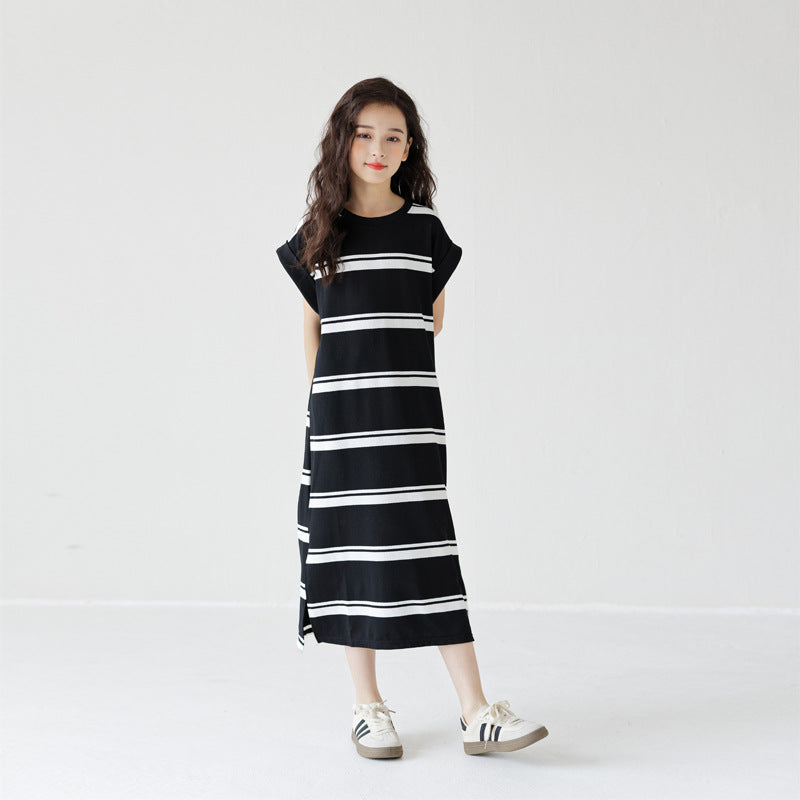 Children's Summer Western Style Medium Large Korean Long T-shirt Short-sleeved Children's Dress