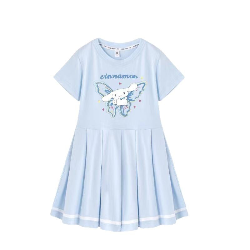 Children's Cartoon Print Western Style Pleated Skirt Cute Children's Dress