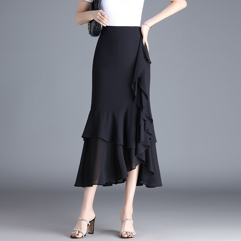Women's Chiffon High Waist Summer A- Line Mid-length Split Sheath Skirts