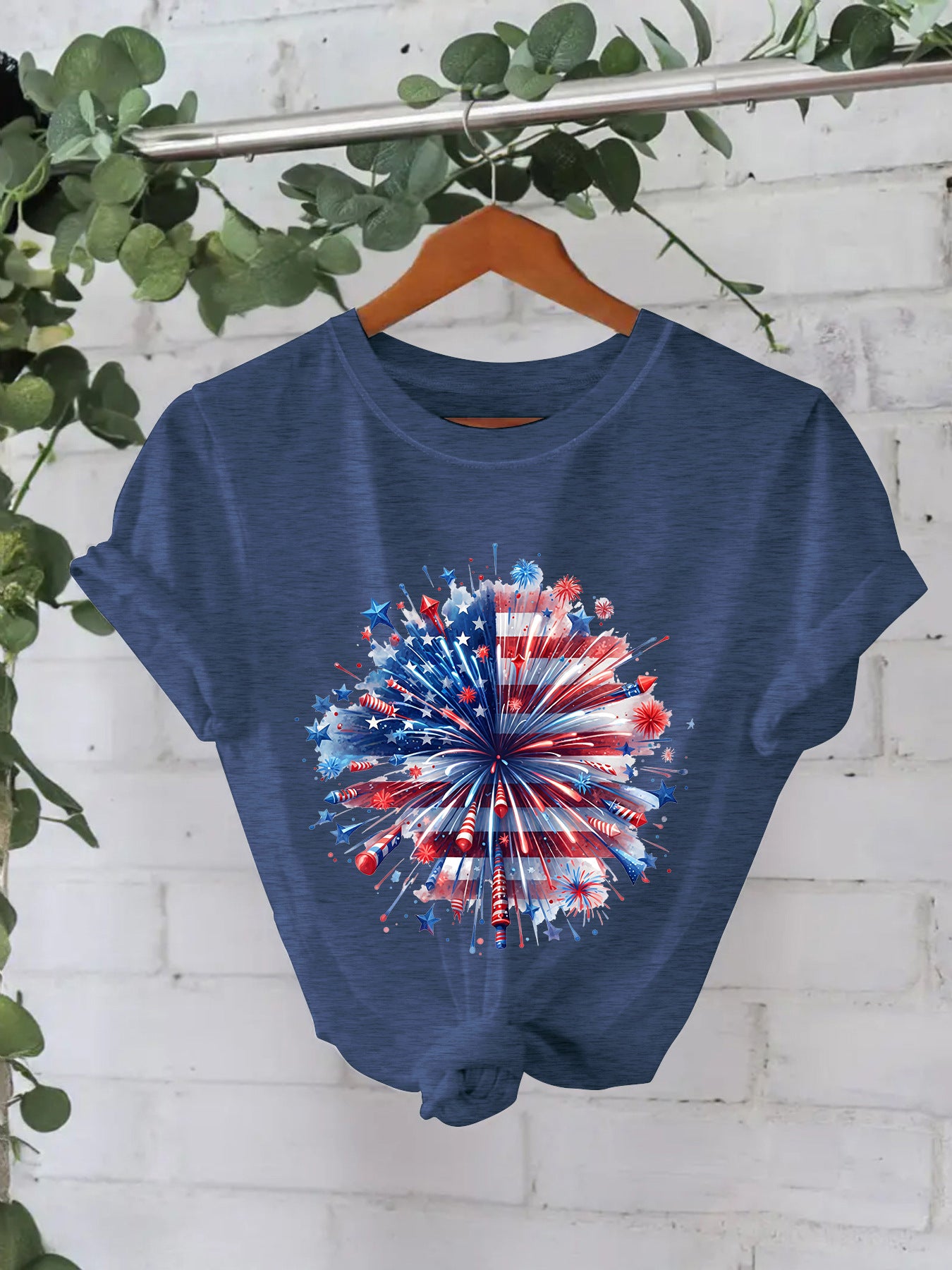 Women's Fashion Short-sleeved Independence Day Fireworks Printing Women's T-shirt