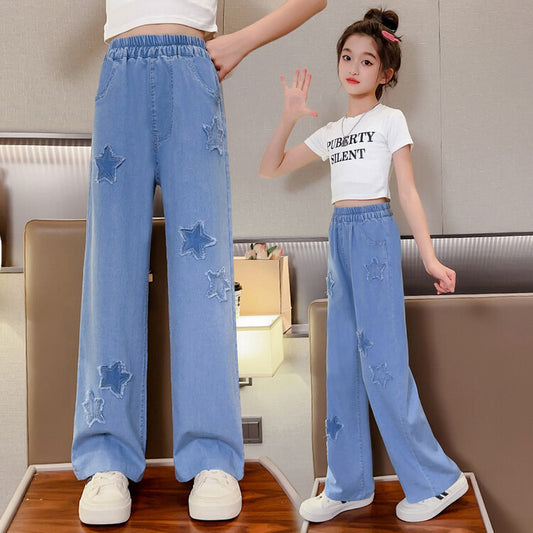 Children's Summer Ice Silk Outer Wear Thin Big Wide Leg Children's Pants