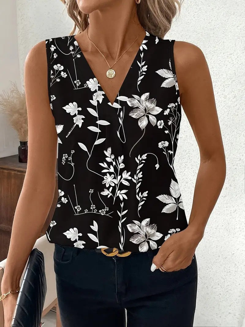 Women's Woven Fabric Pullover Floral Printed Vests