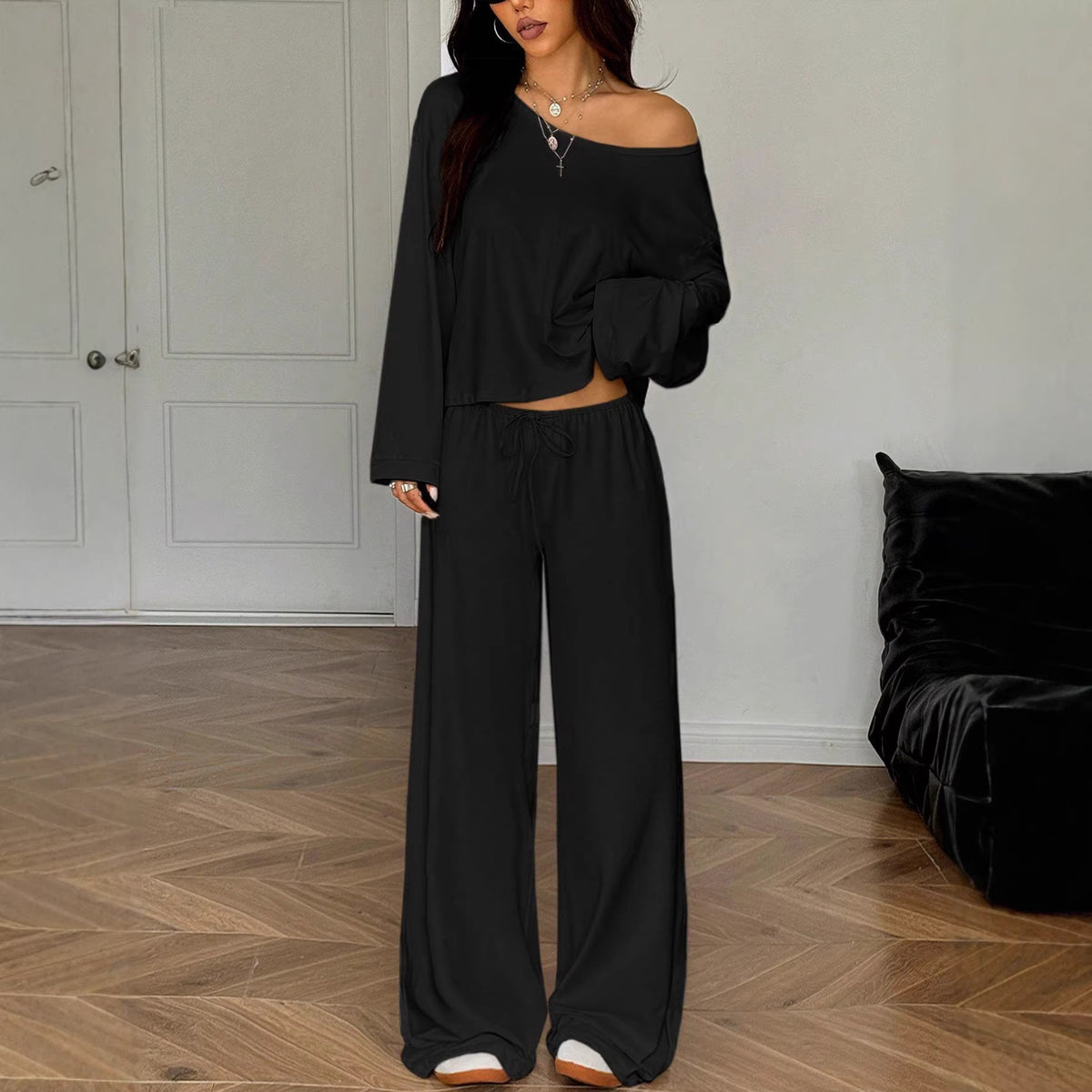 Women's Idle Style Solid Color Long-sleeved Wide Tops