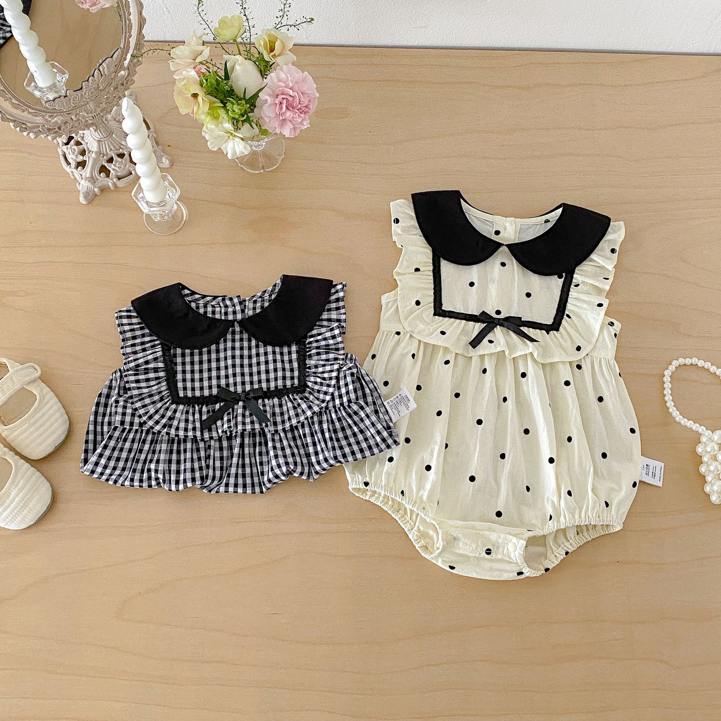 Summer Thin Clothes Sweet Polka Dot Plaid Vest Born Jumpsuit, Climbing Suit