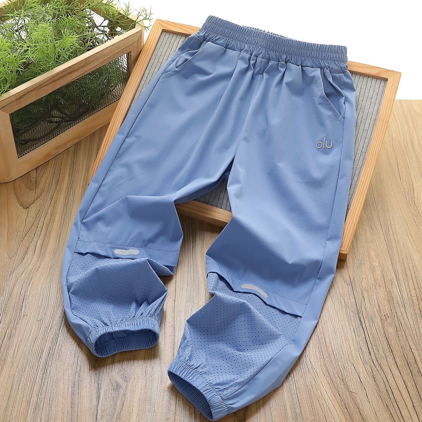 Children's Air Conditioning Calf Mesh Reflective Stripe Three-dimensional Net Waist Children's Pants