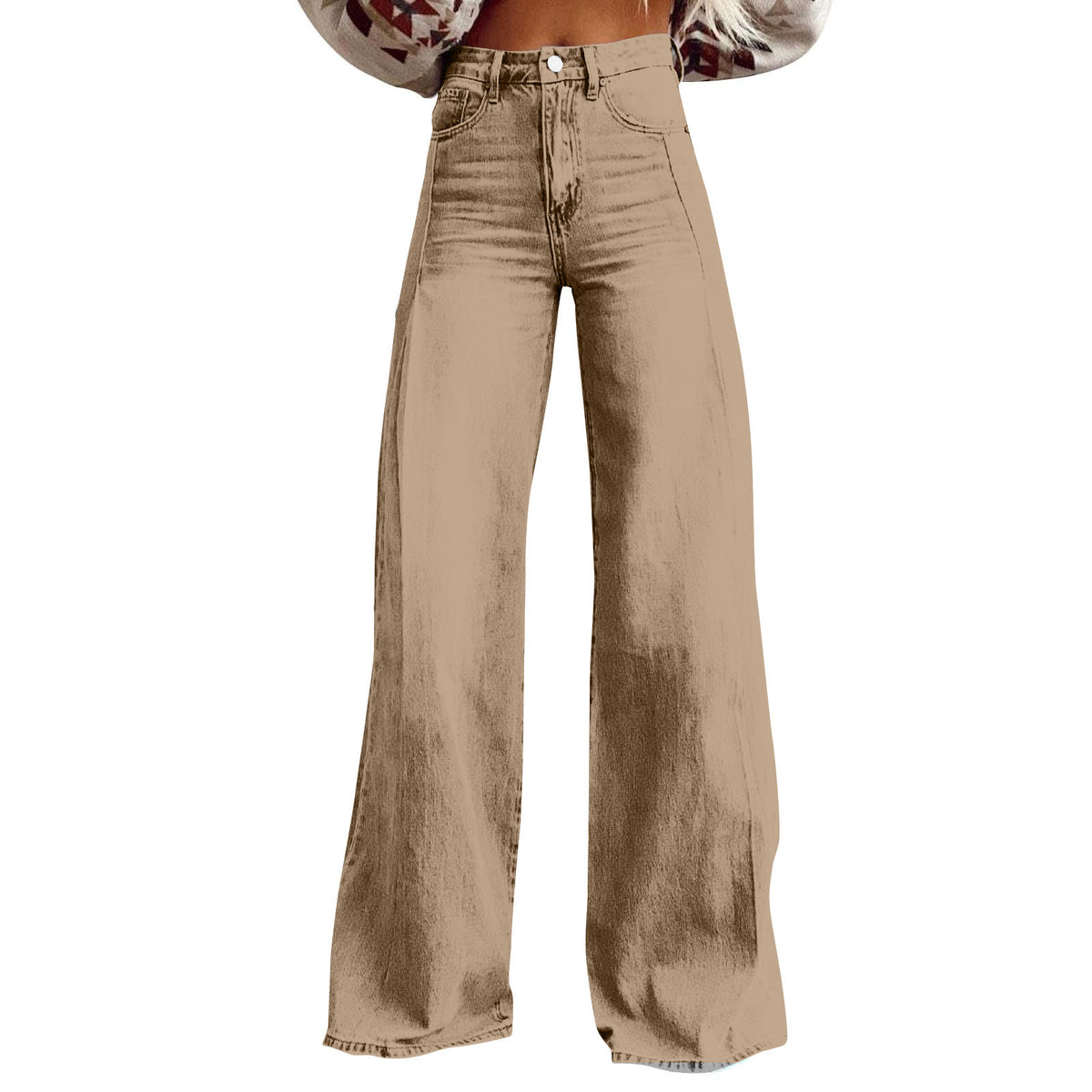 Retro Wide Leg Fashion High Waist Design Mop Denim Trousers Women's Jeans