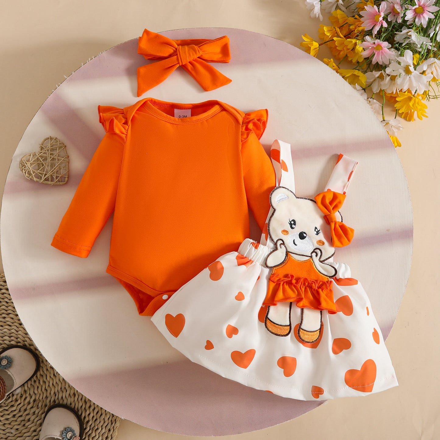 Cute Cartoon Bear Love Solid Color Short Sleeve Top Suspender Children's Suit