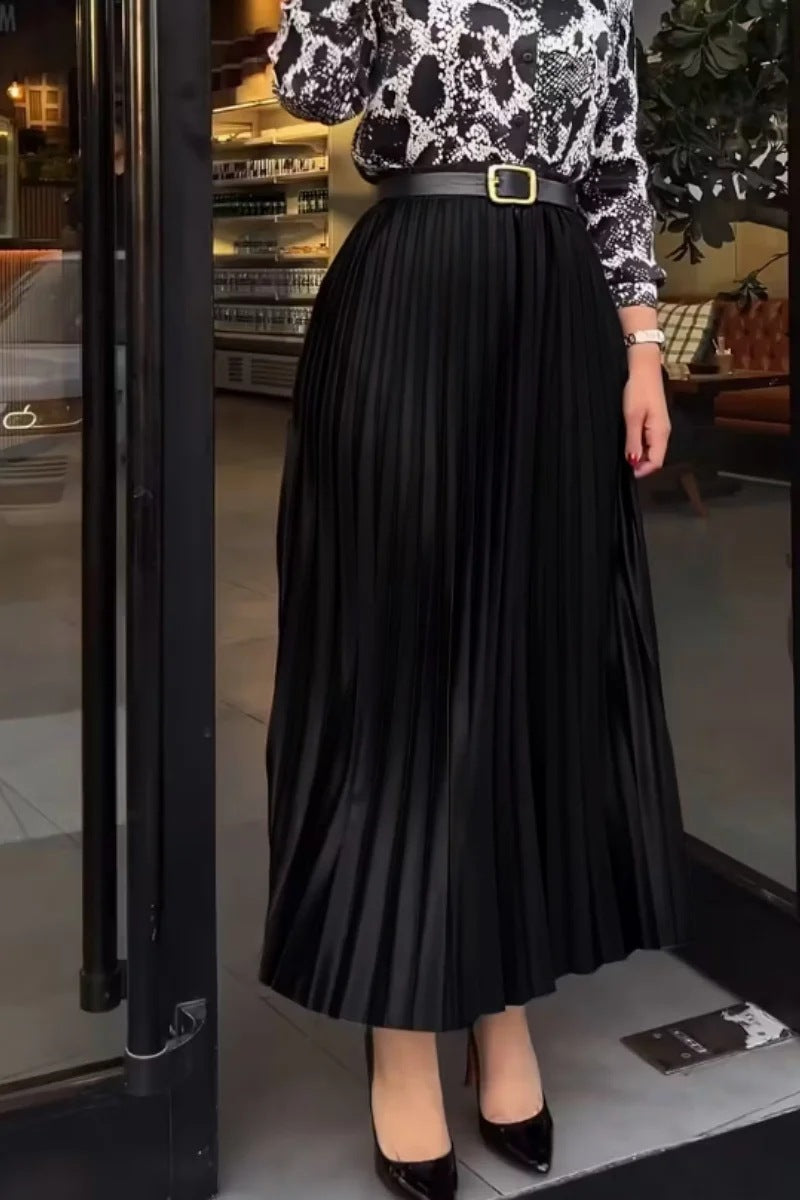Women's High-grade Pleated Draping Effect Solid Color Wide Hem Skirts