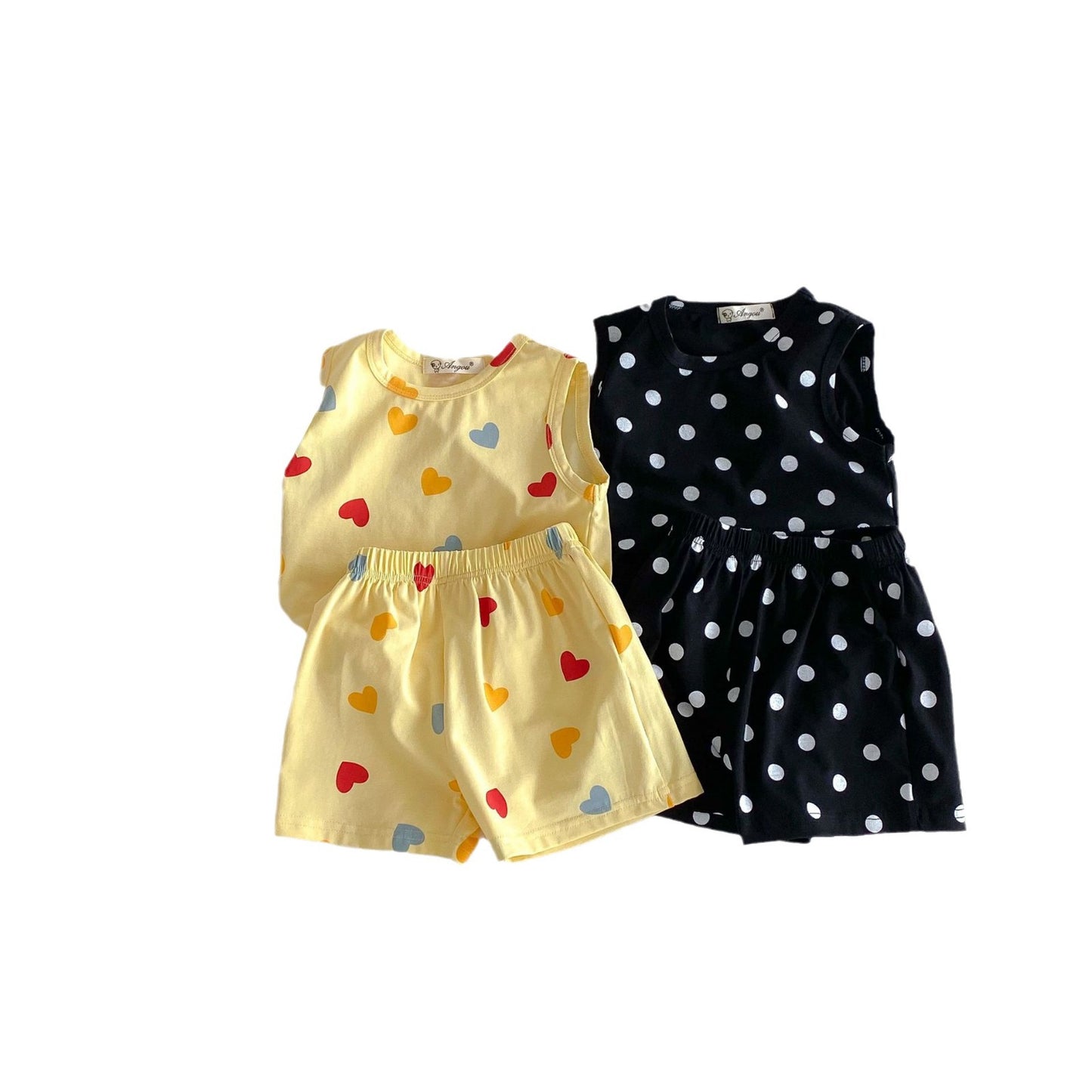 Cotton Love Dotted Prints Vest Shorts Children's Suit